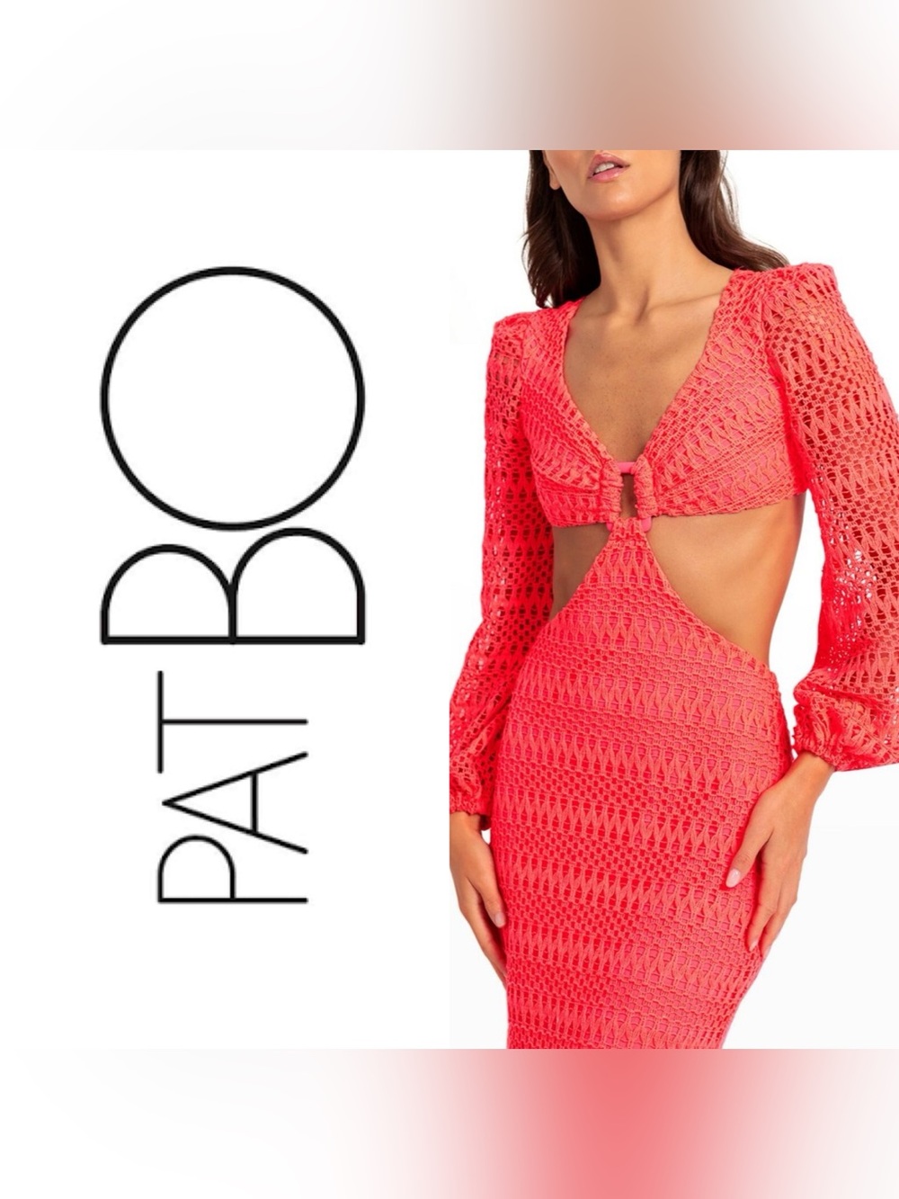 PatBo Neon Coral Crochet Cutout Beach Dress